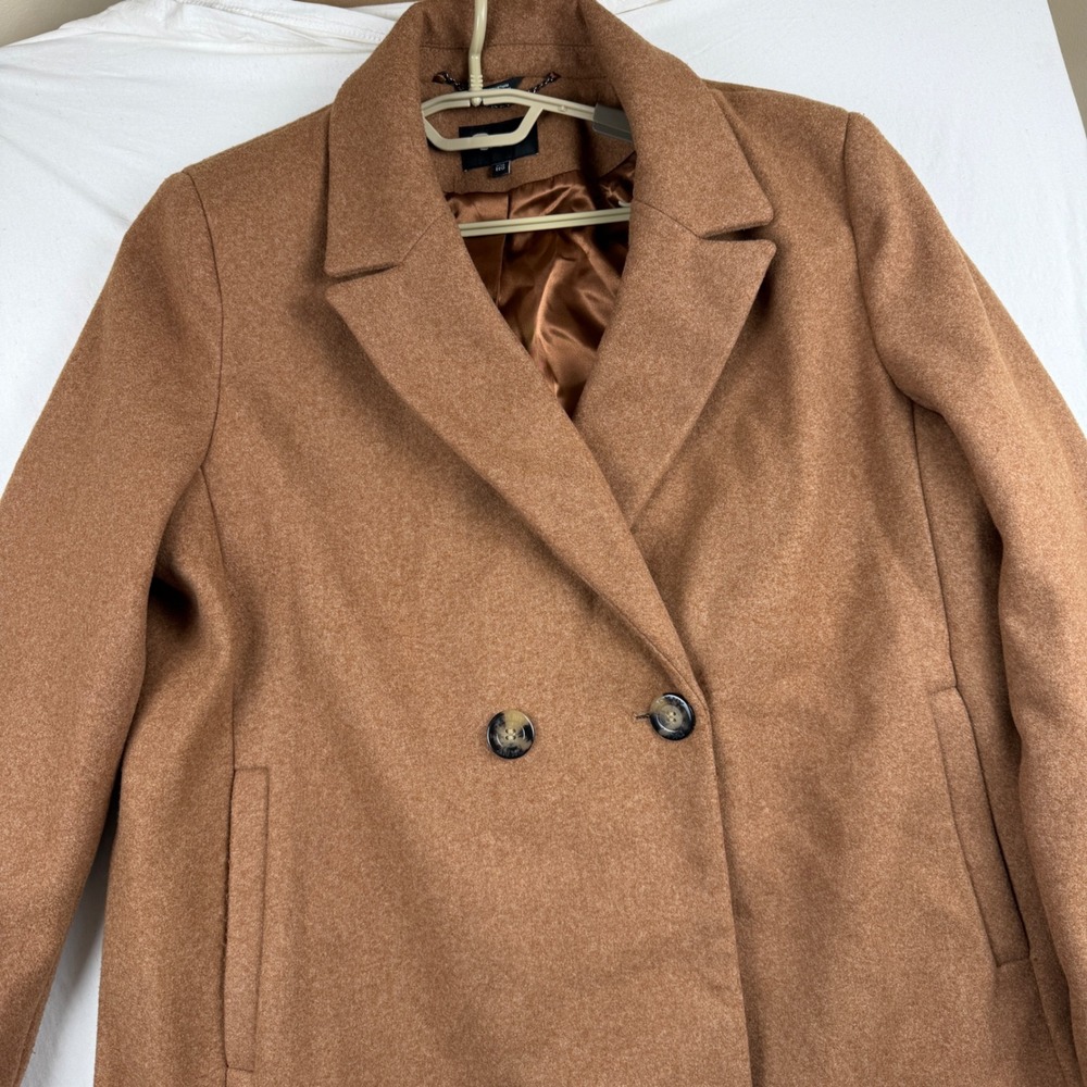 DKNY Womens XXL Camel Brown Double Breasted Walker Coat Long Jacket Pockets
